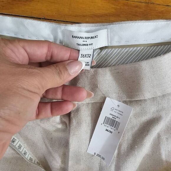 Banana Republic Herringbone Linen Suit Pants Natural Beige 36x3 - Picture 4 of 10